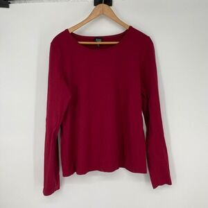 Eileen Fisher Burgundy Red Long Sleeve Boat Neck Top Size Medium Minimalist